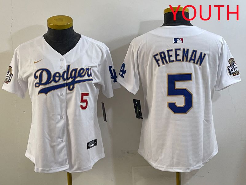 Youth Los Angeles Dodgers 5 Freeman White Gold Game 2025 Nike MLB Jersey style 1